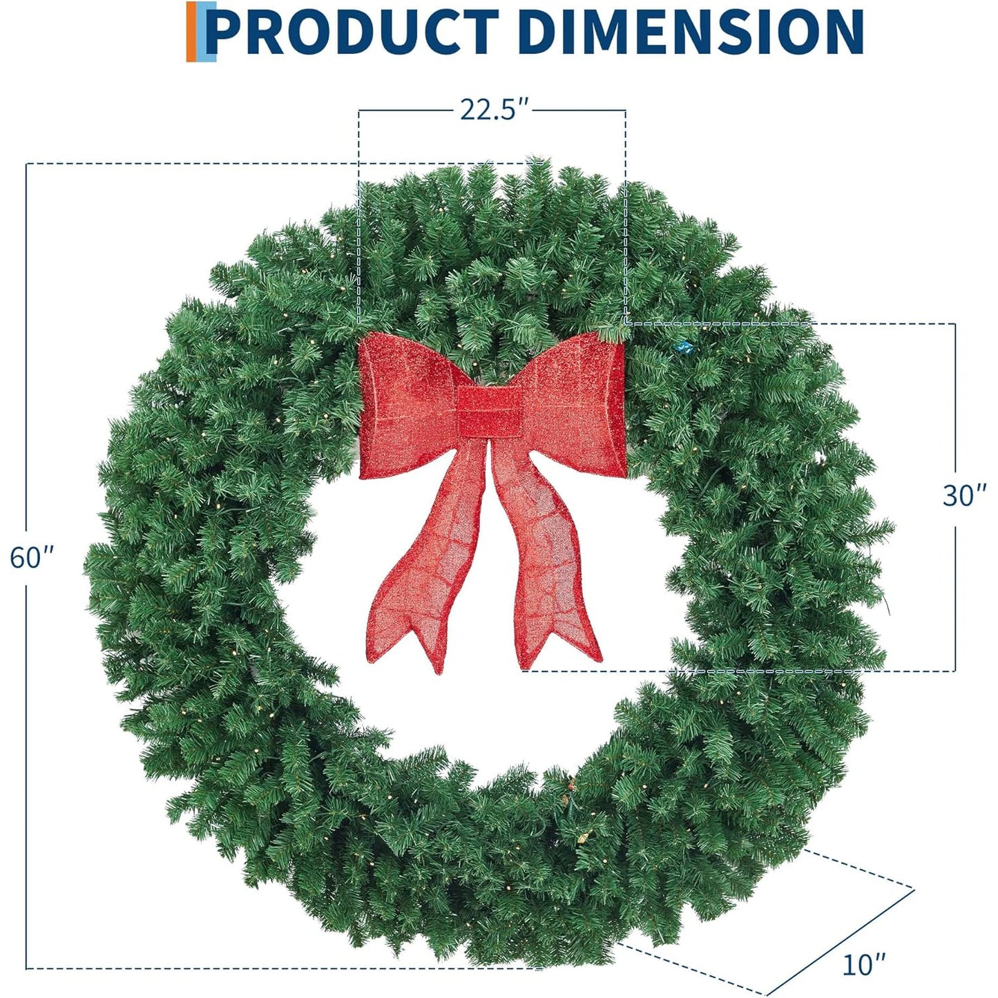 Artificial Christmas Wreath With Bow Prelit LED Indoor