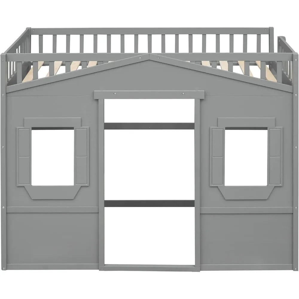 Loft Bed with Playhouse Shape, Windows, Ladders, and Space for Kids