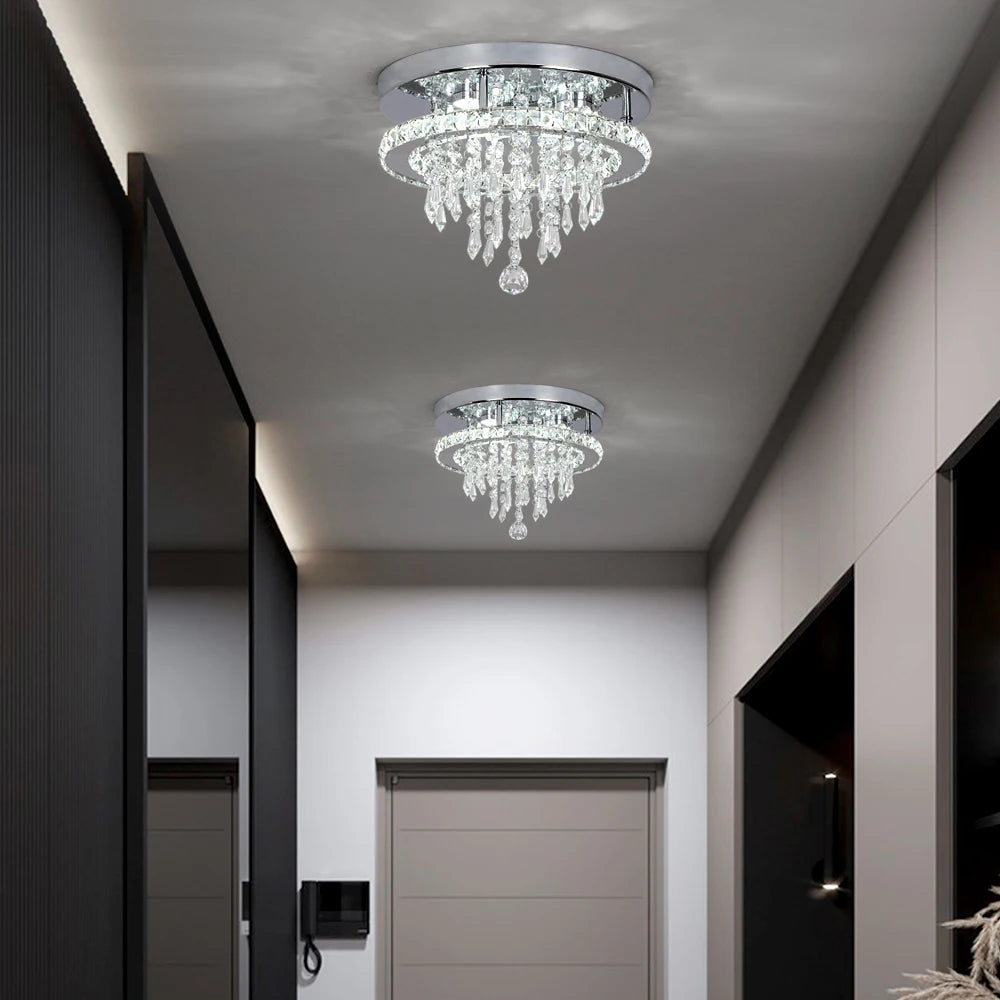 GreeLustr Crystal LED Flush Mount Ceiling Light For Kitchen Hallway