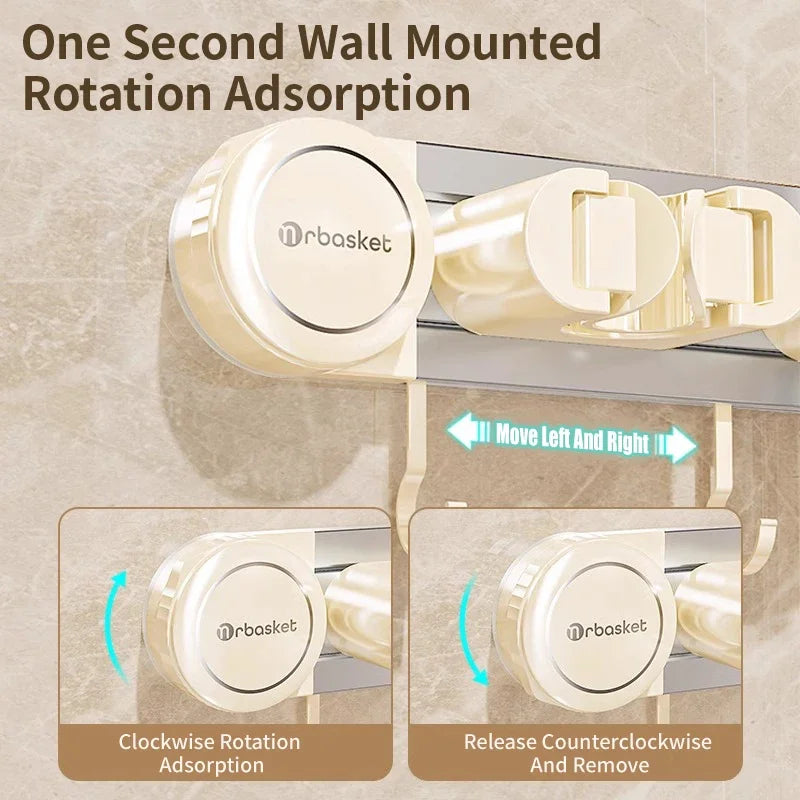 Big Red House Bathroom Mop Rack Wall Mounted Suction Cup Storage