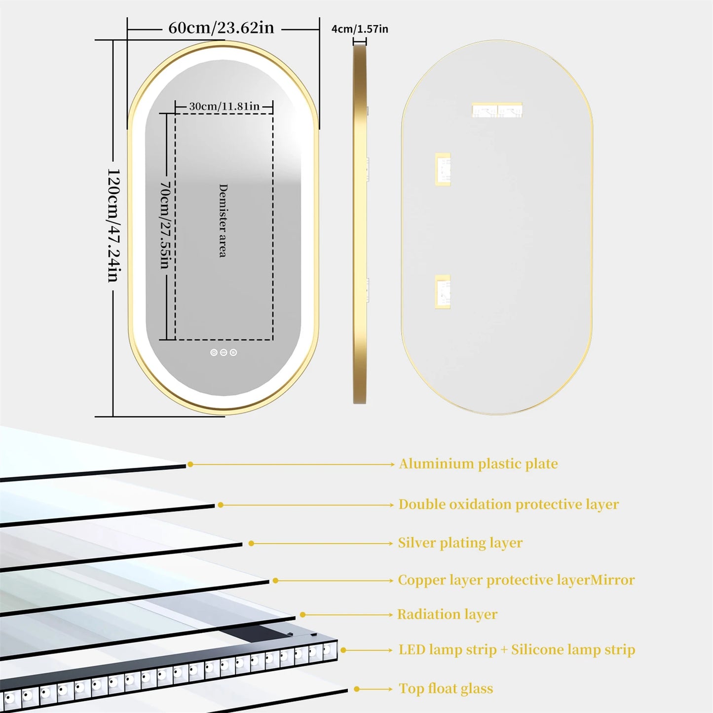 Feature Oval Frame LED Lighted Anti Fog Smart Vanity Mirror