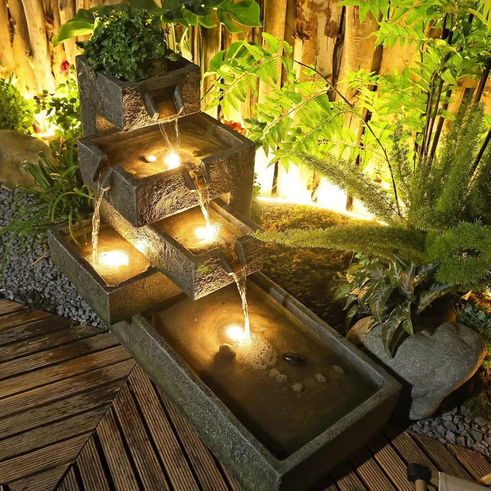 Tankana Tiered Water Fountain Outdoor Garden Waterfall Led