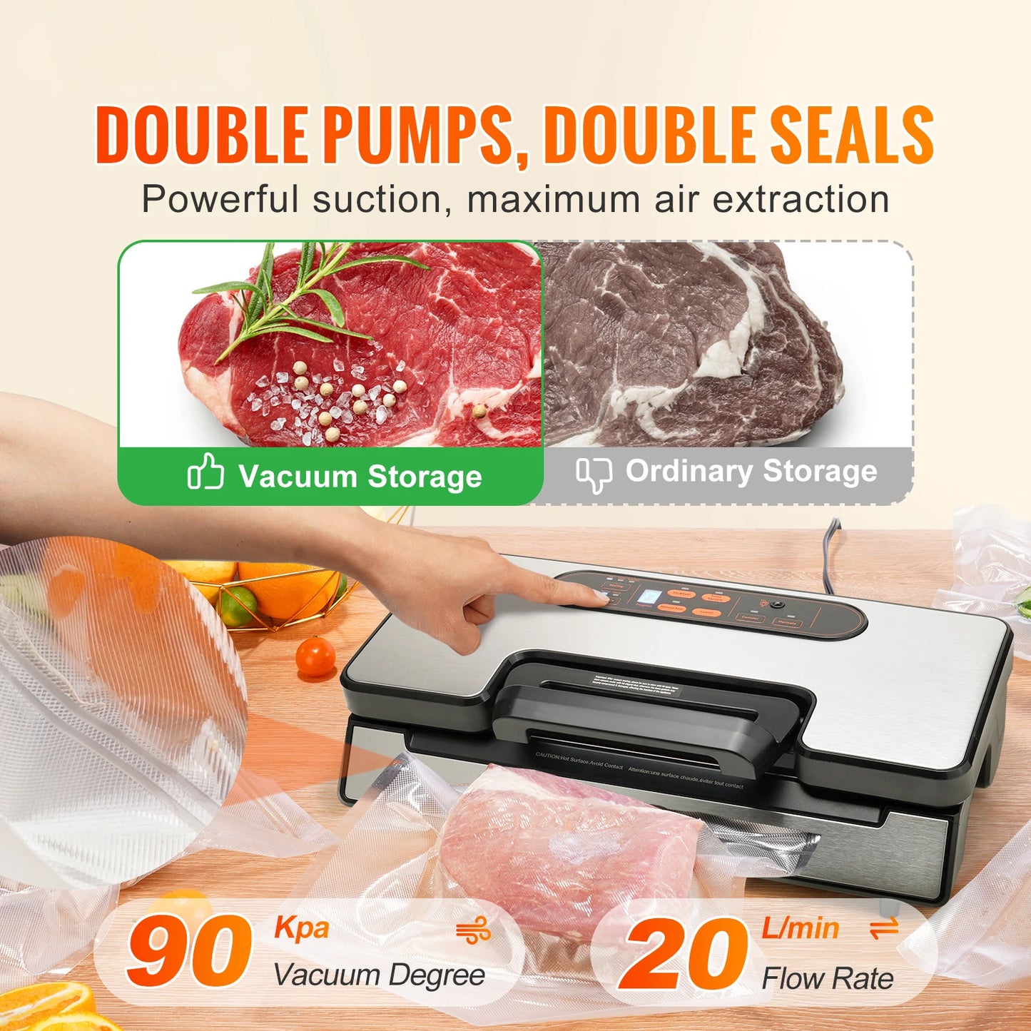 SucceBuy Vacuum Sealer Machine 90Kpa 130W For Food Packaging