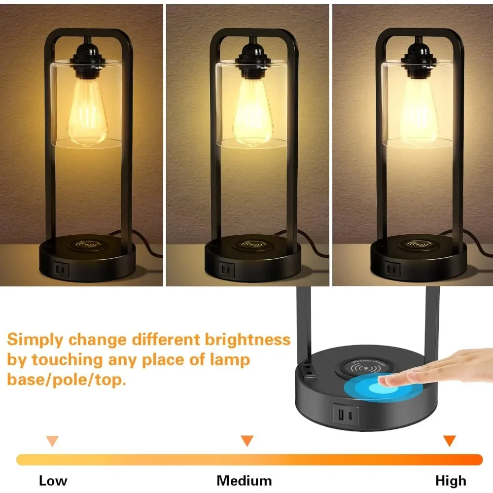 XMSJ Wireless Charging Bedside Table Lamp 2 Touch Dimmer