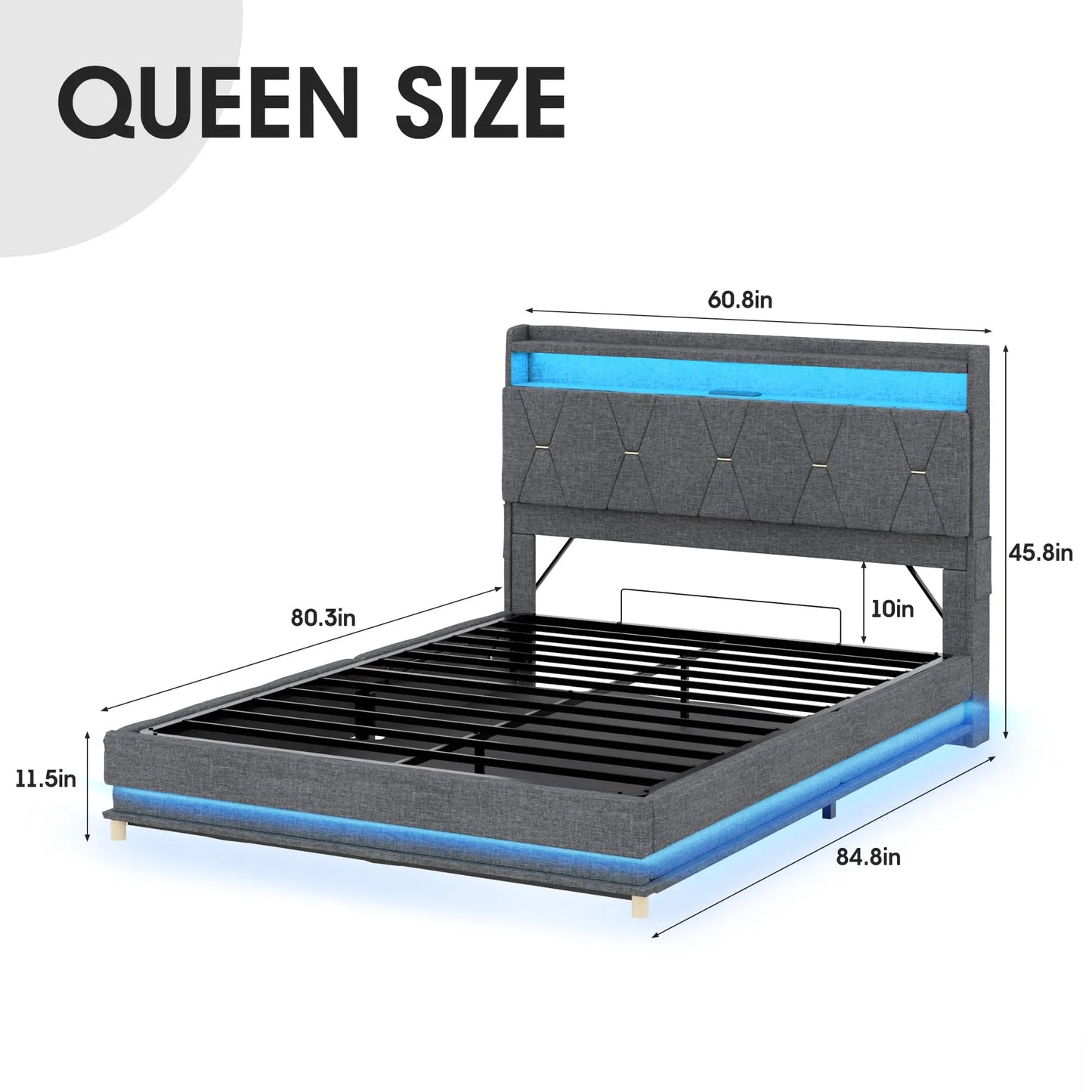 Vabches Lift Up Bed Frame With Storage And LED Lights