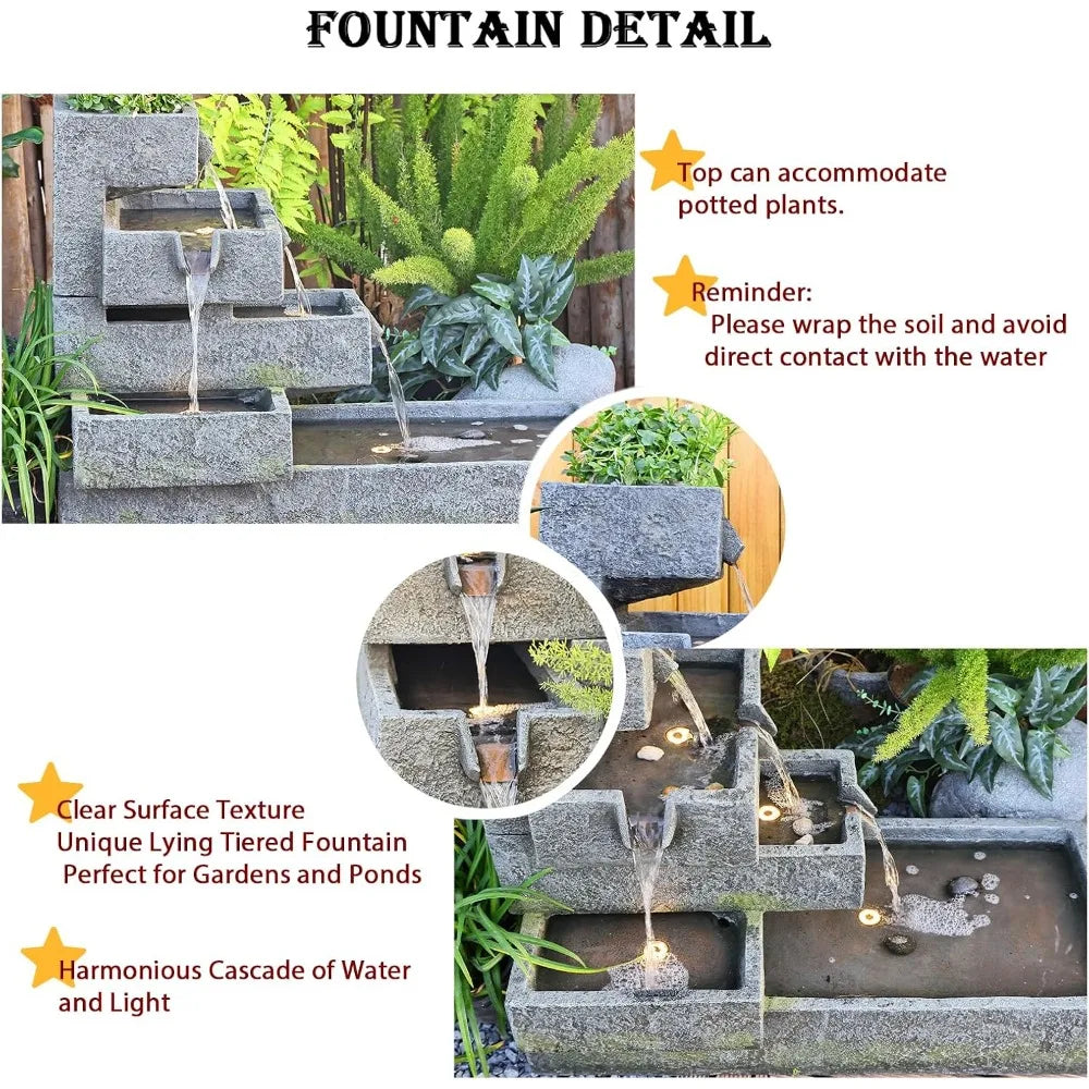 Tankana Tiered Water Fountain Outdoor Garden Waterfall Led