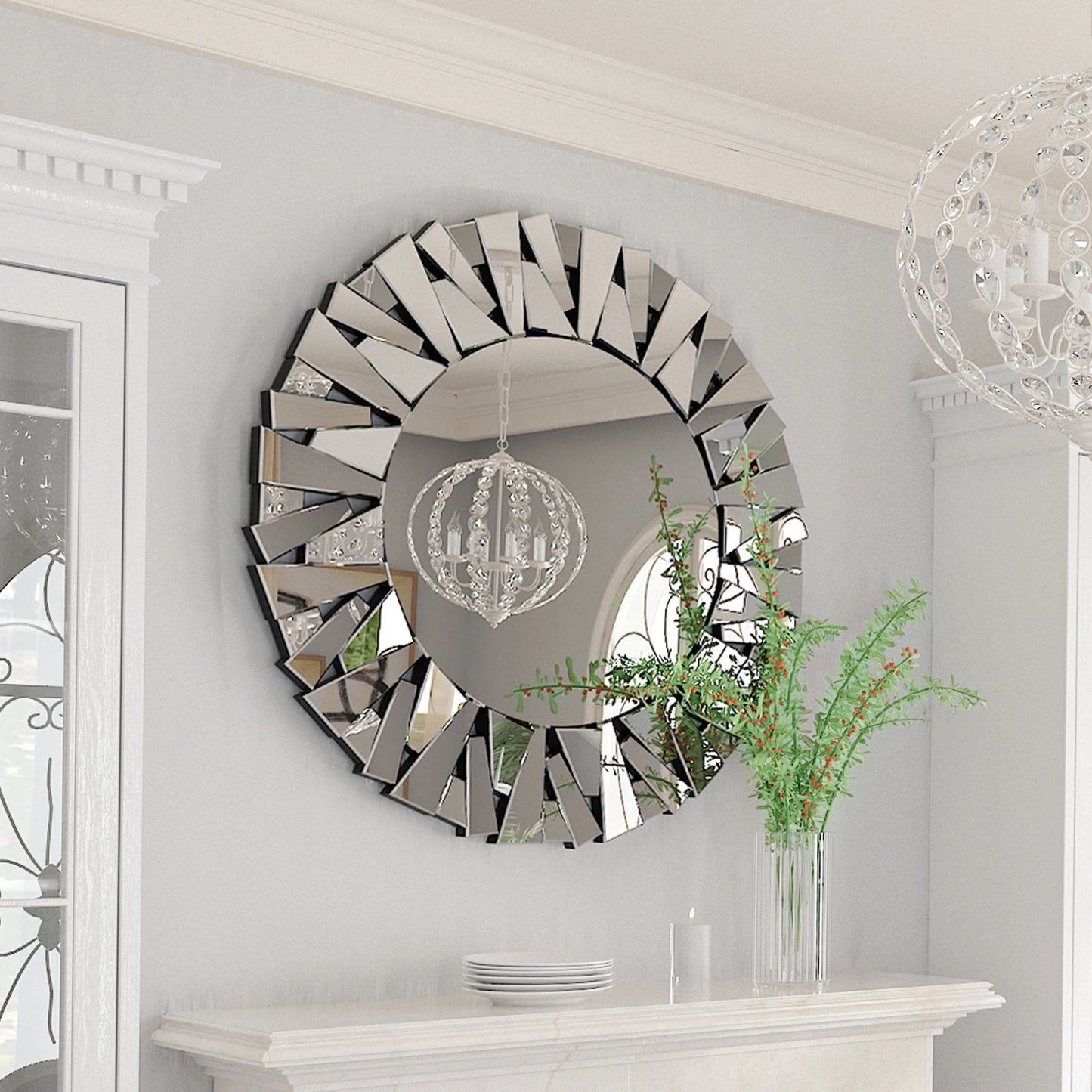 Wisfor Round Sunburst Beveled Mirror Wall Decor Wall Mounted