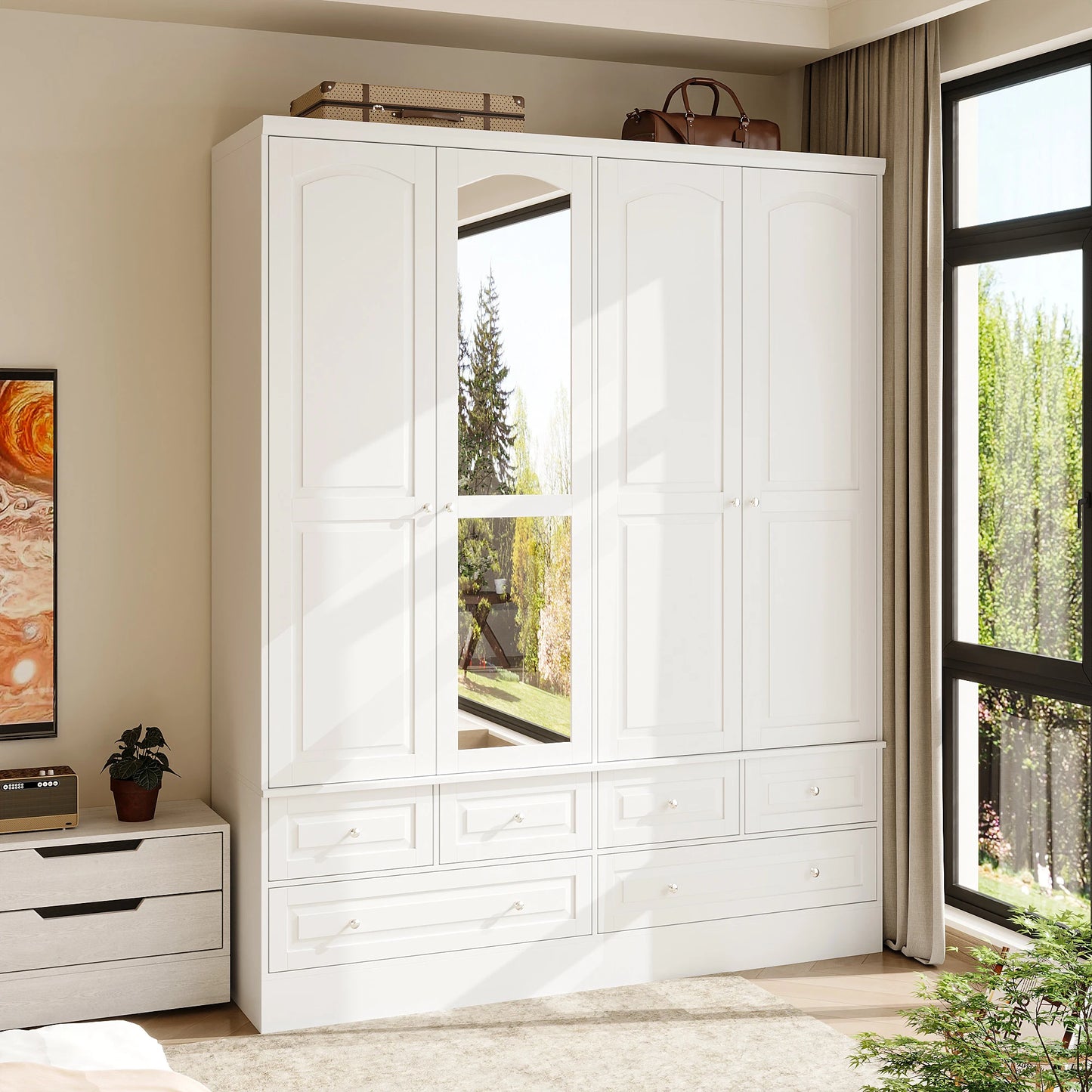 FUFU&GAGA Modern Armoire Wardrobe Closet With Mirror