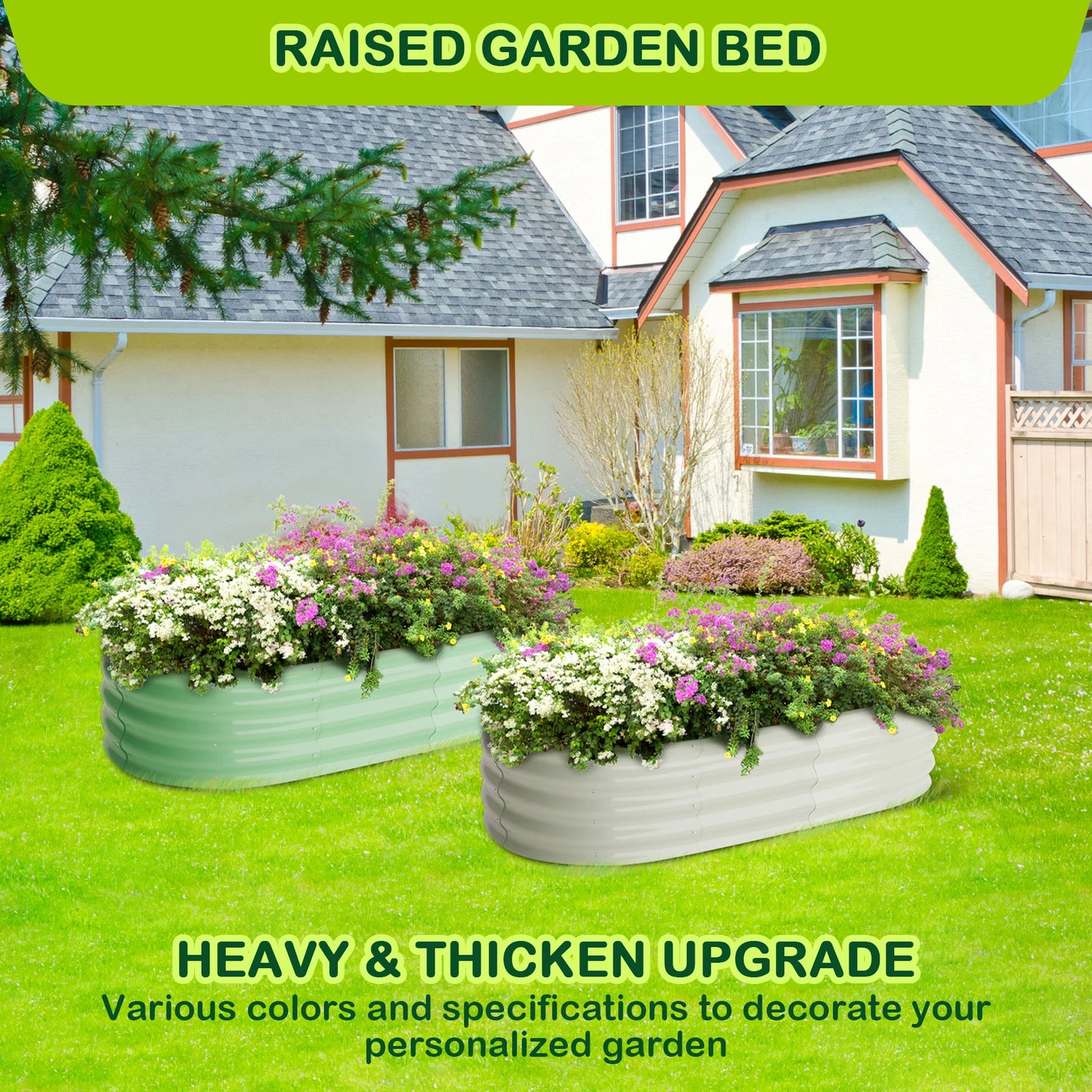 HiMISSH Oval Galvanized Raised Garden Bed Set Outdoor