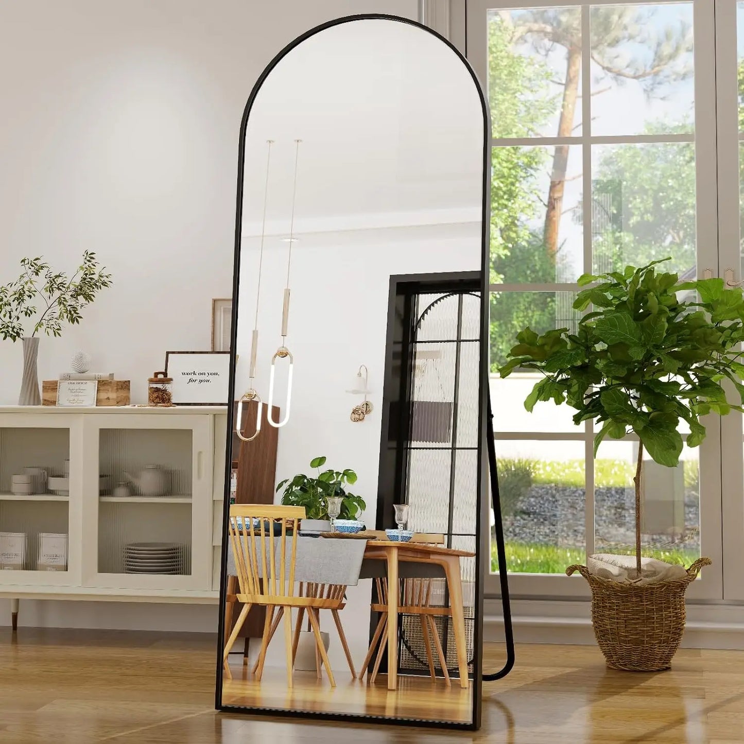 BEAUTYPEAK Arched Mirror With Aluminum Frame For Living Room