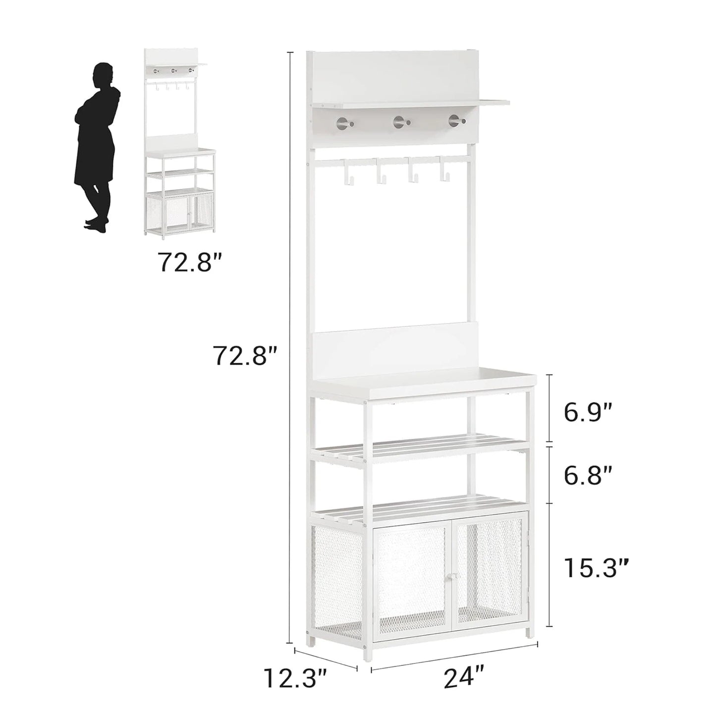 HiMISS Hall Tree With Doors Coat Rack And Shoe Storage