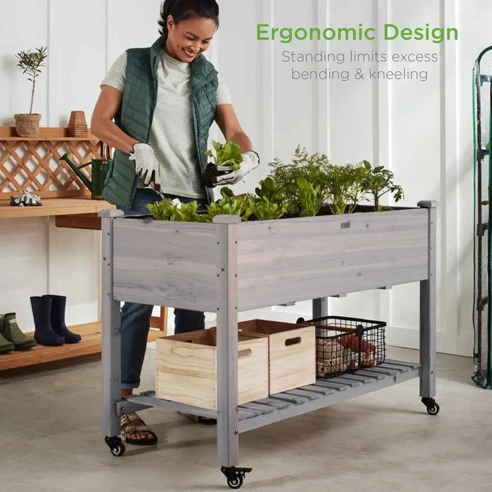 XMSJ Raised Garden Bed On Locking Wheels With Shelf