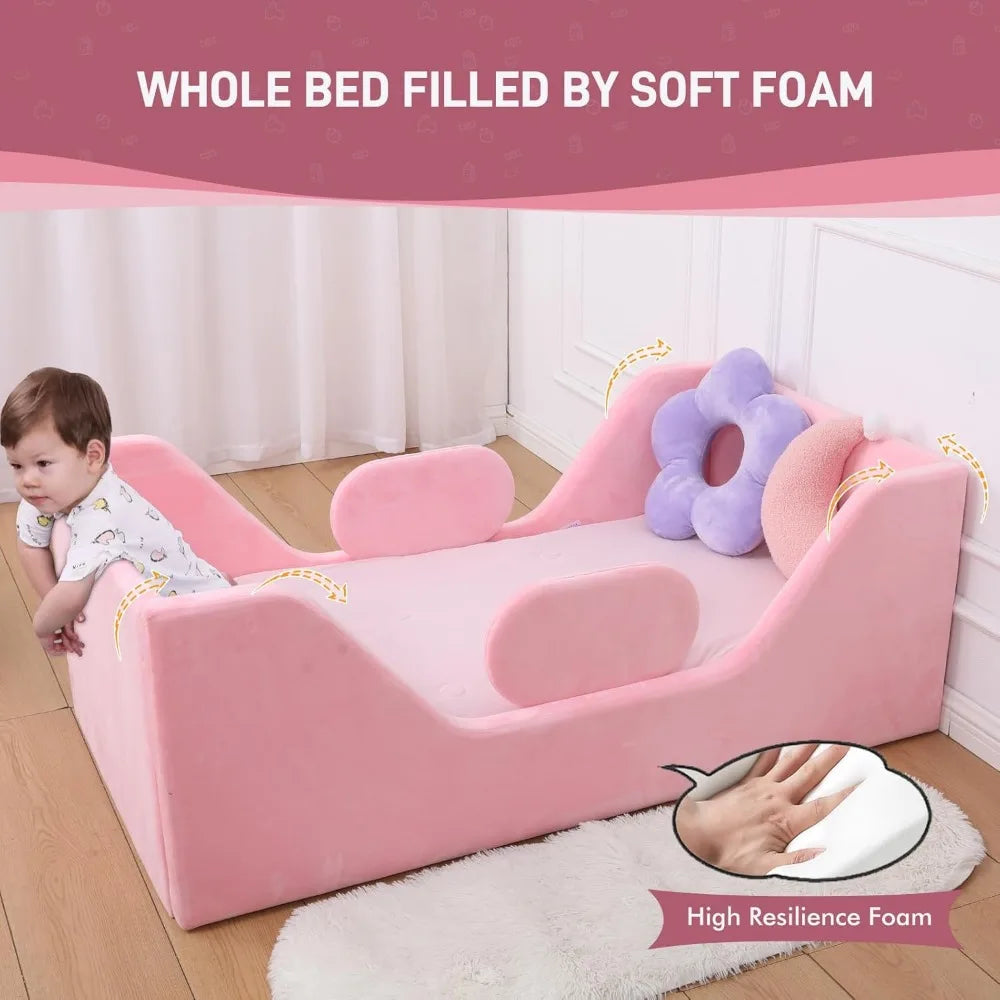LZJV Toddler Bed with Safety Rails for Kids Easy Assembly