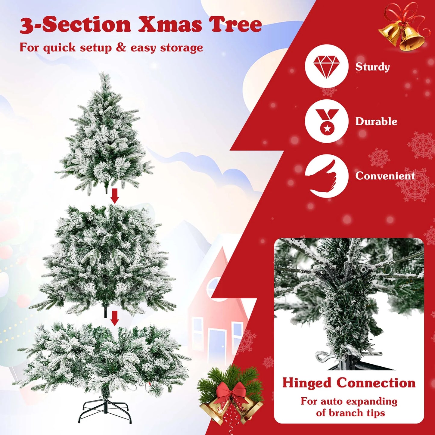 LIFEZEALE Prelit Artificial Christmas Tree with Pine Cones and Berries