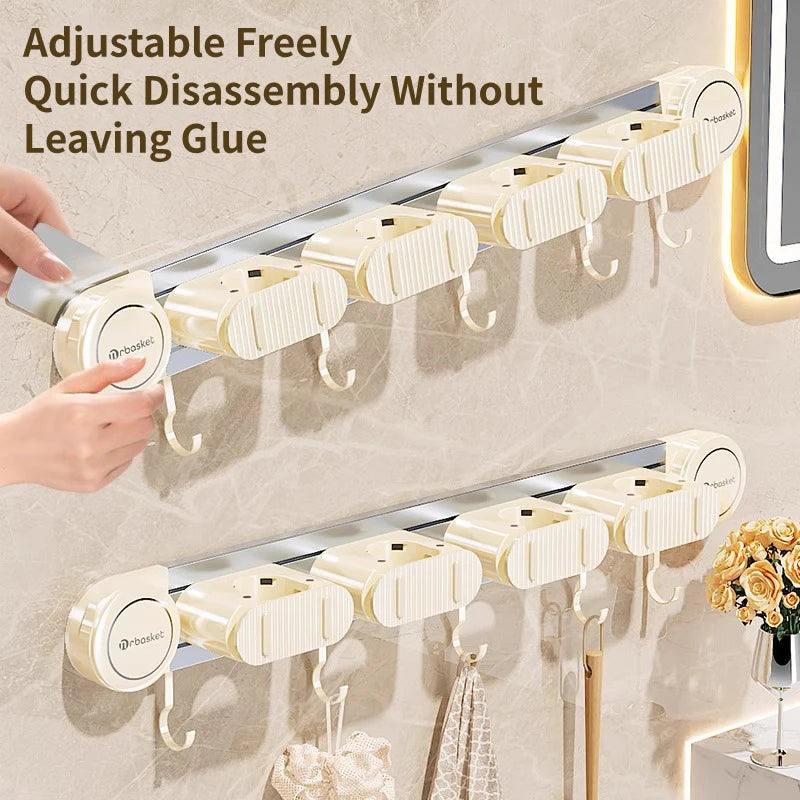 Big Red House Bathroom Mop Rack Wall Mounted Suction Cup Storage