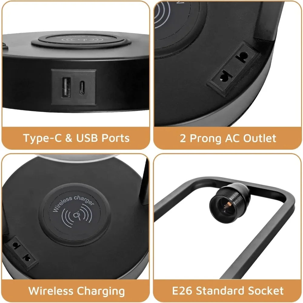 XMSJ Wireless Charging Bedside Table Lamp 2 Touch Dimmer