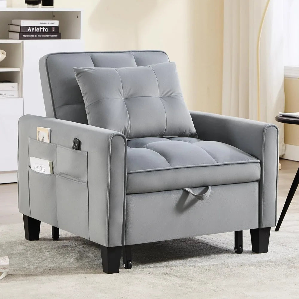 HUANZHUANG Convertible Sleeper Chair Velvet Sofa with Adjustable Backrest
