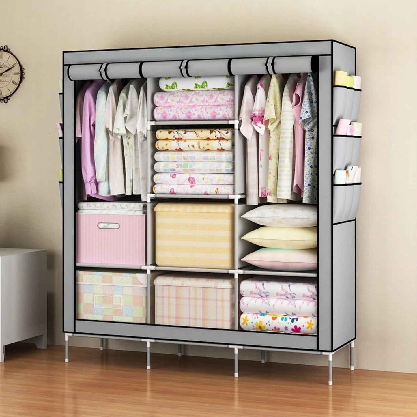 Folded Wardrobe Closet Organizer Storage Rack Nonwoven Fabric Dustproof