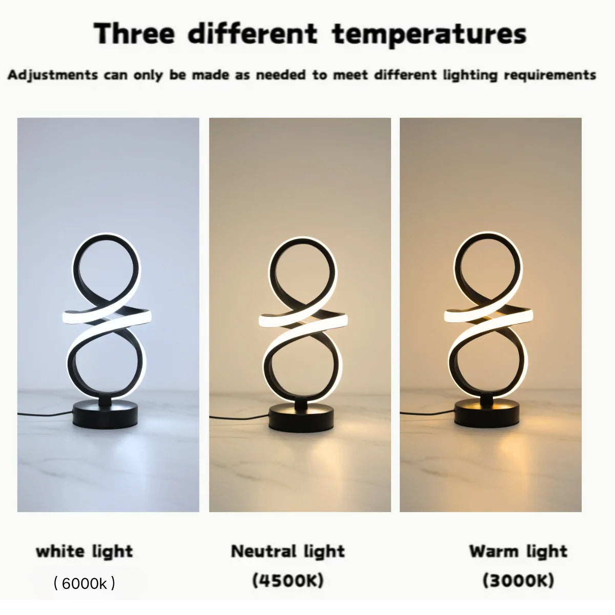 Spiral LED Table Lamp USB Powered With 3 Color Modes