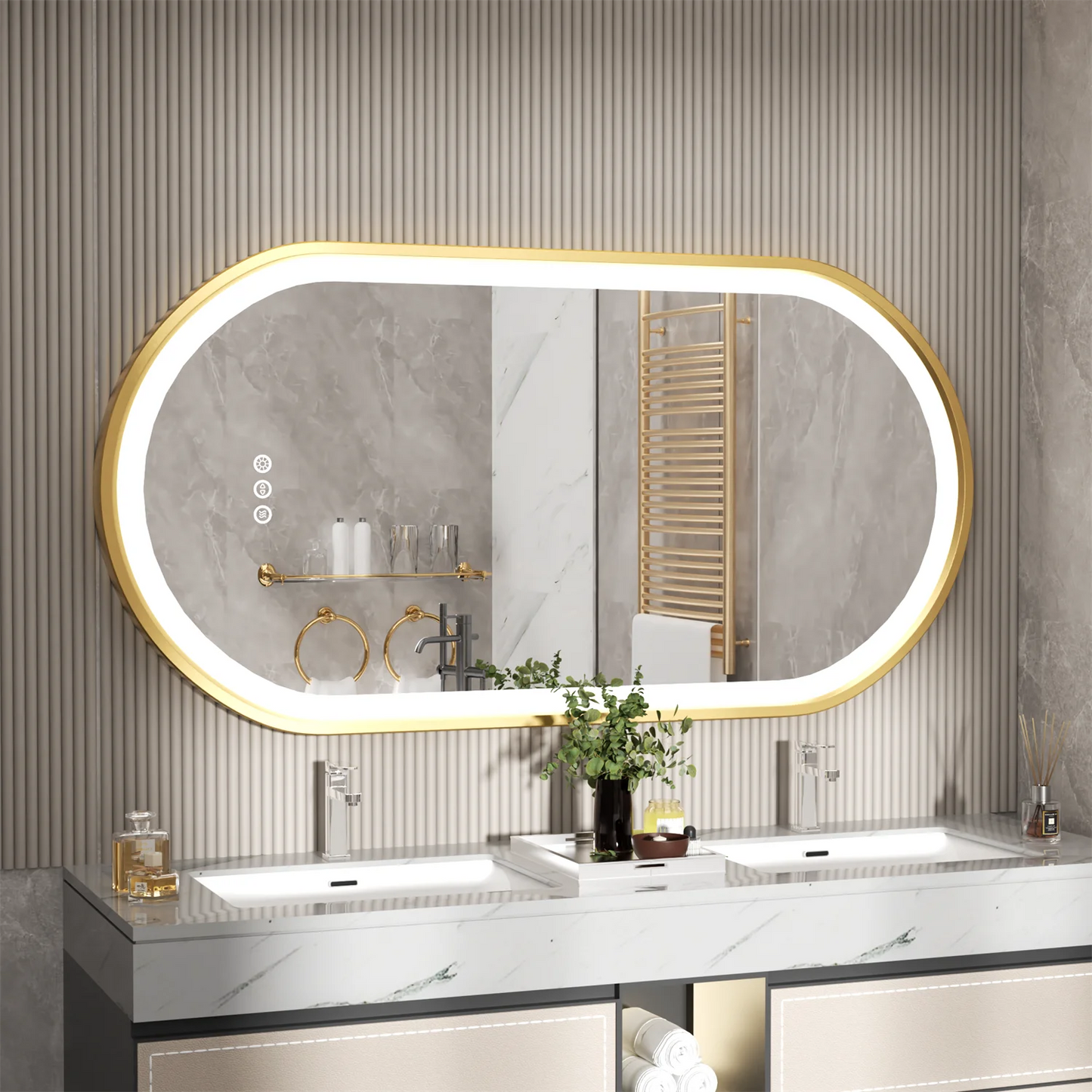 Feature Oval Frame LED Lighted Anti Fog Smart Vanity Mirror