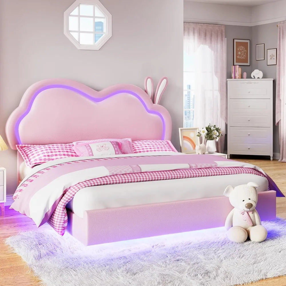 Jocisland LED Bed Frame For Upholstered Floating Bed Cloud Headboard