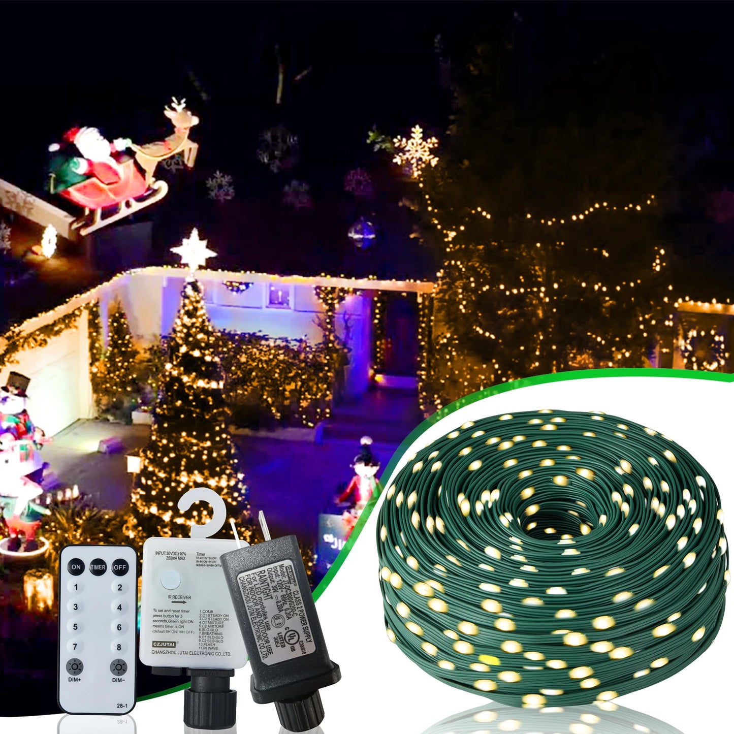 Christmas Rope Lights 1000LED String with 8 Modes IP67
