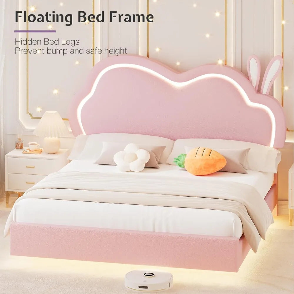 Jocisland LED Bed Frame For Upholstered Floating Bed Cloud Headboard
