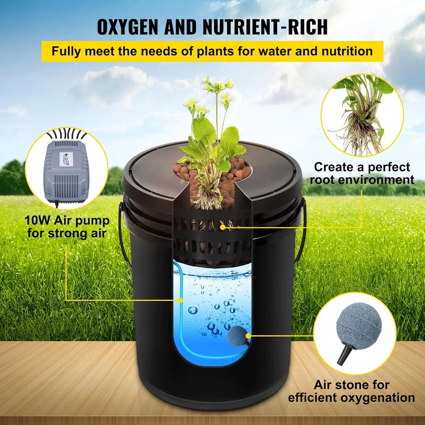 XMSJ DWC Hydroponic System Grow Kit With Pump And Air Stone
