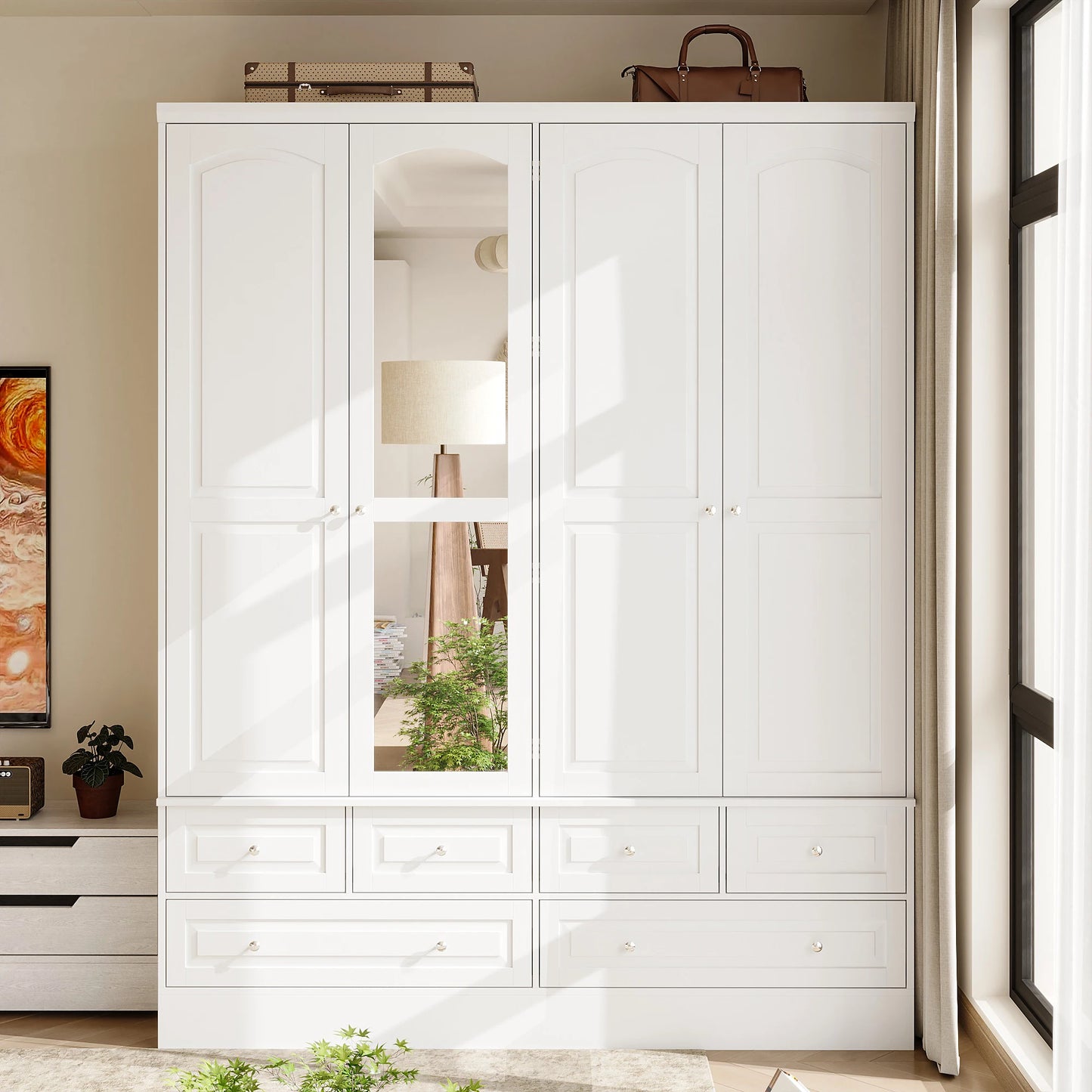 FUFU&GAGA Modern Armoire Wardrobe Closet With Mirror