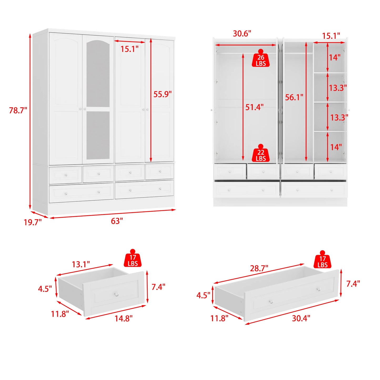 FUFU&GAGA Modern Armoire Wardrobe Closet With Mirror