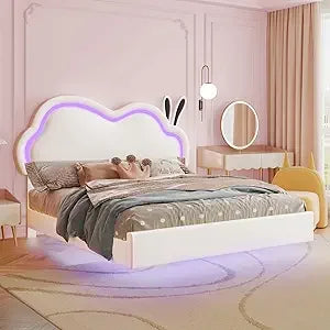 Jocisland LED Bed Frame For Upholstered Floating Bed Cloud Headboard