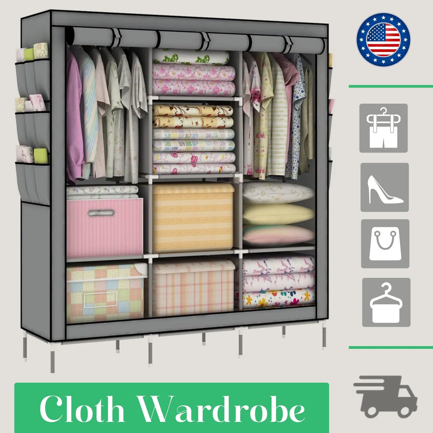 Folded Wardrobe Closet Organizer Storage Rack Nonwoven Fabric Dustproof