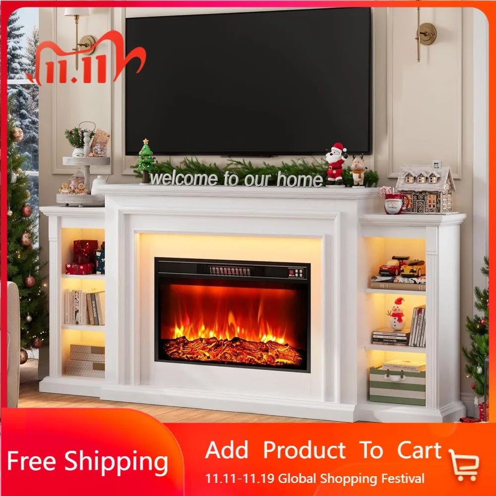Electric Fireplace Entertainment Center With Mantel And Remote Control