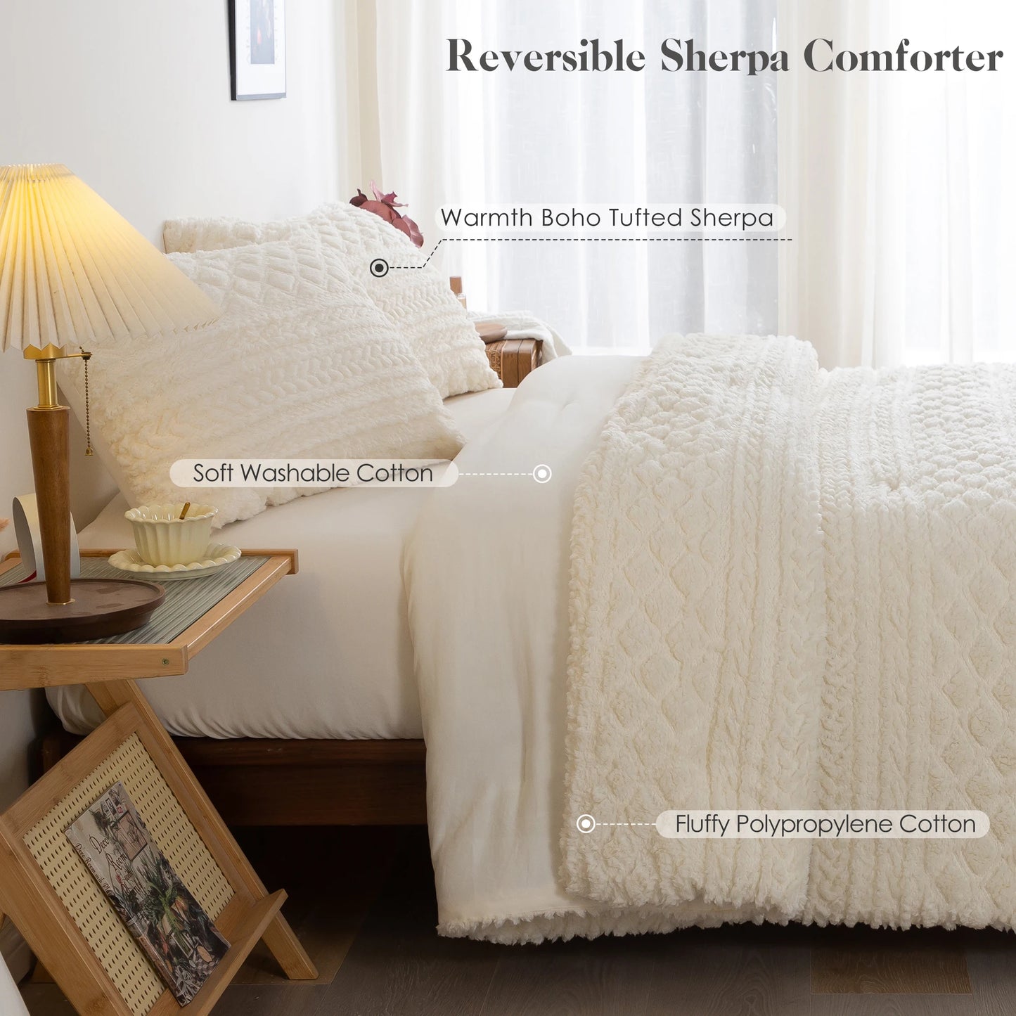 COTTEBED Plush Fleece Sherpa Comforter Set All Season