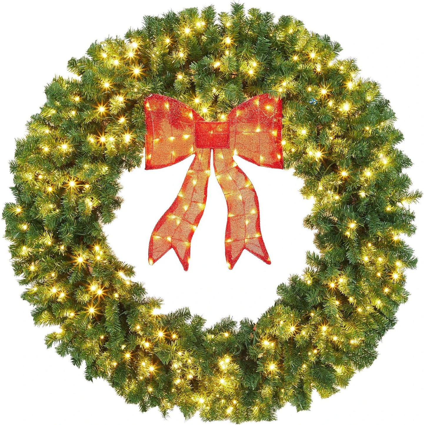 Artificial Christmas Wreath With Bow Prelit LED Indoor