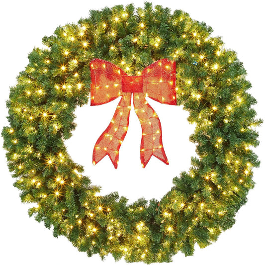 Artificial Christmas Wreath With Bow Prelit LED Indoor