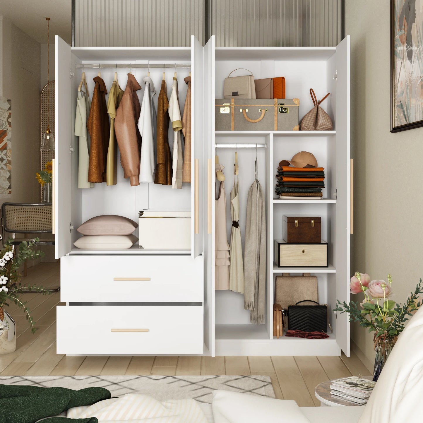 FUFU&GAGA Modern Wardrobe Armoire With Drawers And Cubes