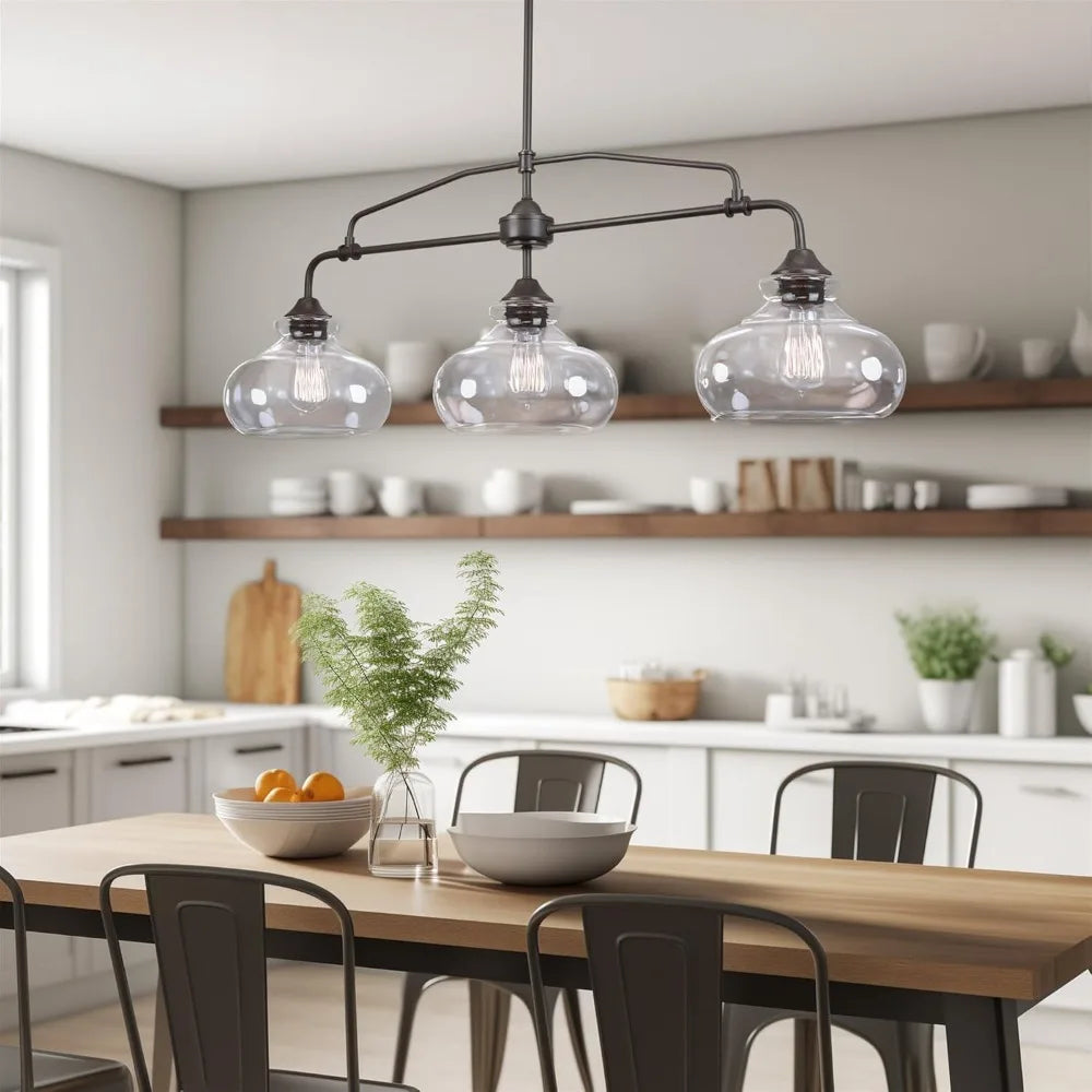 Harlow Modern Industrial Farmhouse 3 Light Kitchen Island