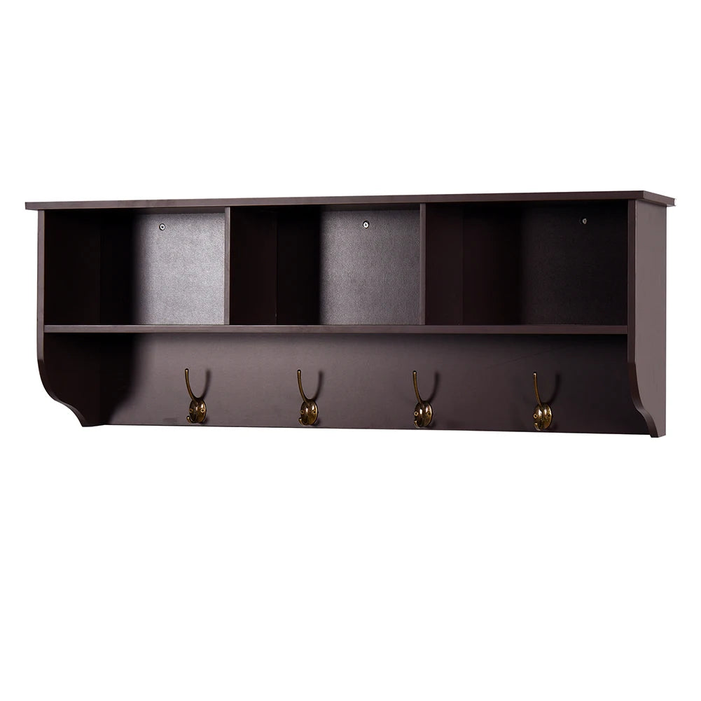 General Use Wall Mount Coat Rack With Shelf And 4 Hooks